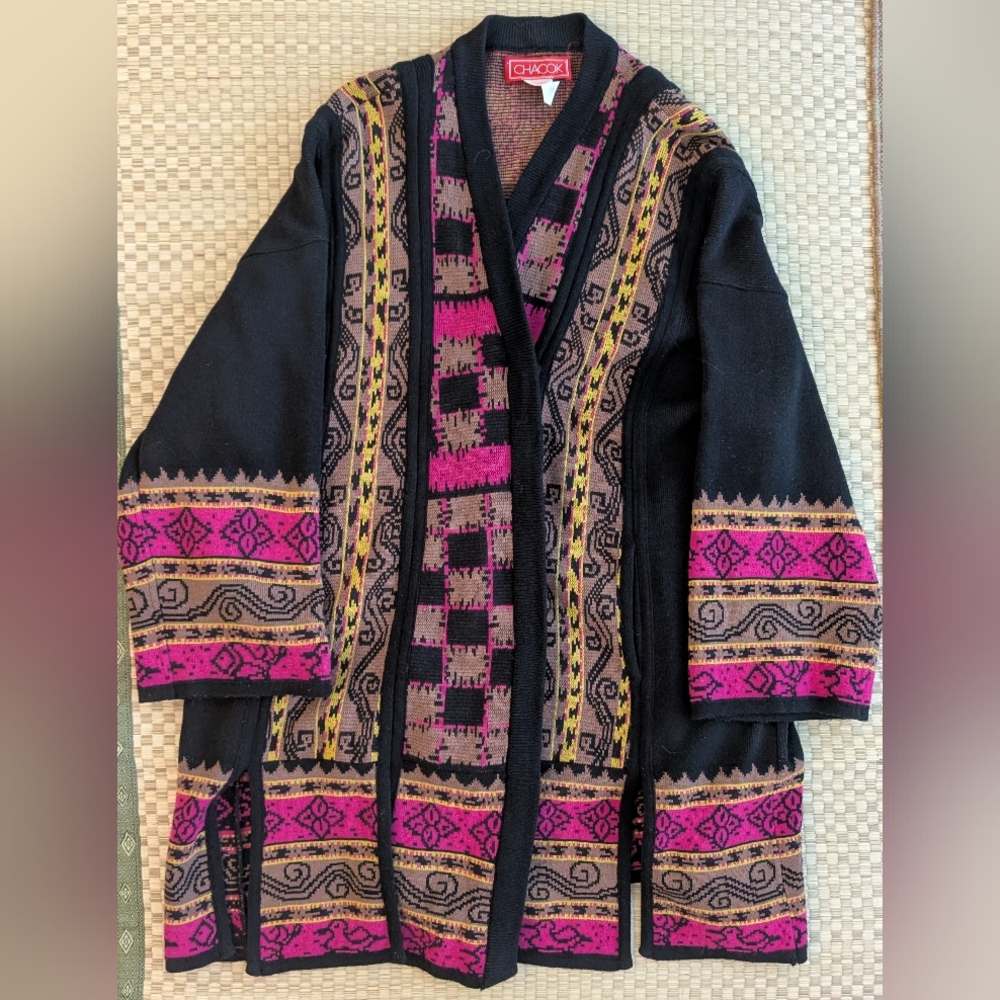 BEAUTIFUL Chacok Lambswool Long Cardigan Patchwork Womens Size T1 Made in France
